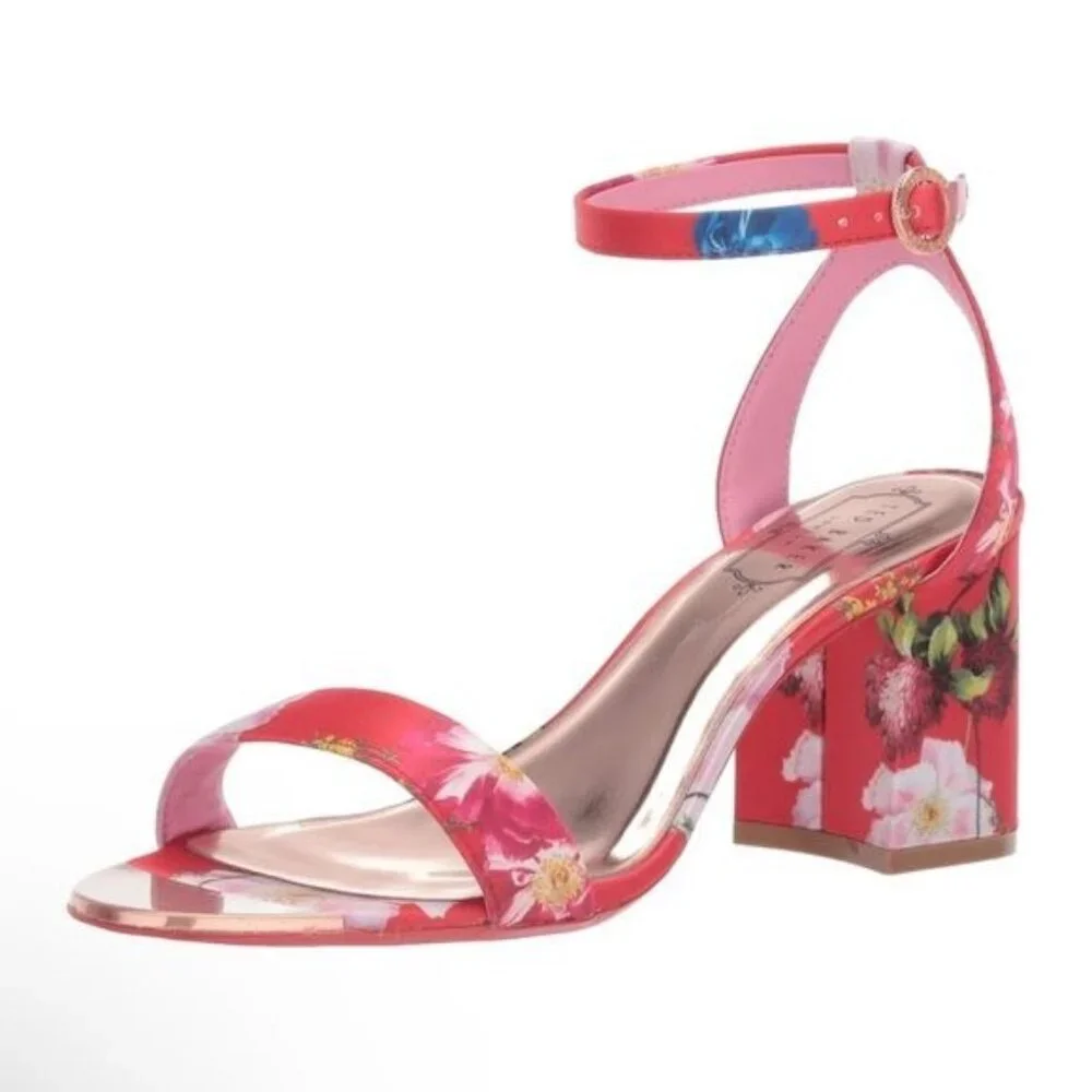 Ted Baker Rozie Block Heel Sandal in Berry Sundae Mix Satin Size EU 42 / US 11.5